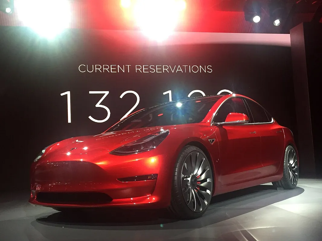 Tesla Model 3 all-electric car at the unveiling event, Hawthorne, California